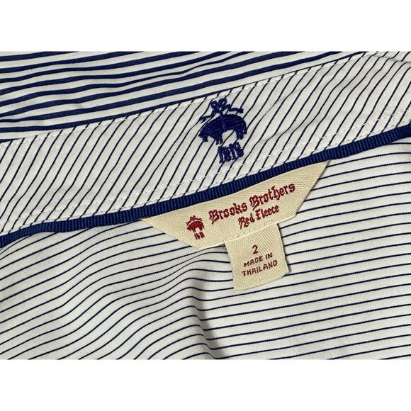 Brooks Brothers Red Fleece Tie-Front Blue White Striped Button-Up Shirt Size 2 - Picture 3 of 4